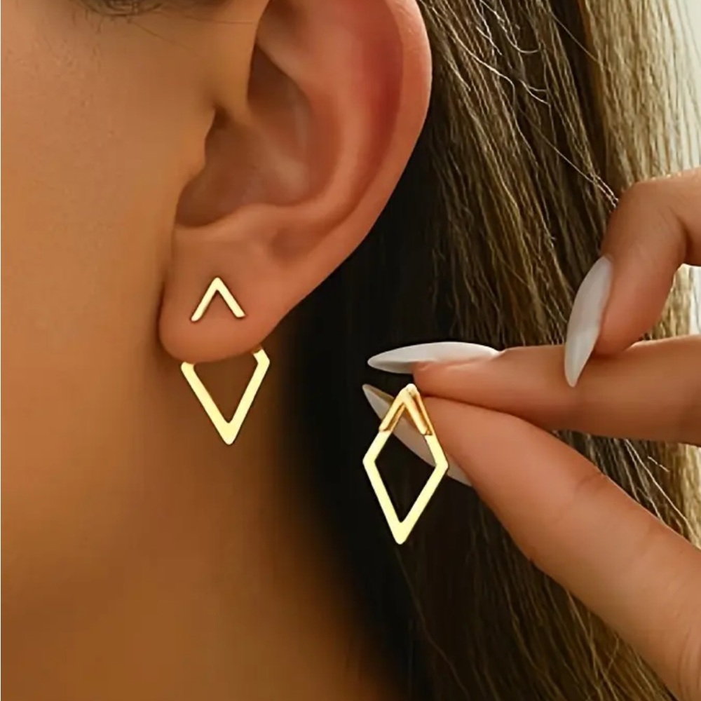 Minimal Gold Geometric Drop Earrings - Double Shape